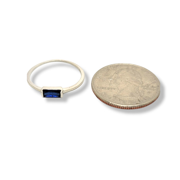 .25ct Simulated Sapphire Baquette Rhodium Plated 925 Solitaire Ring - Picture 5 of 5